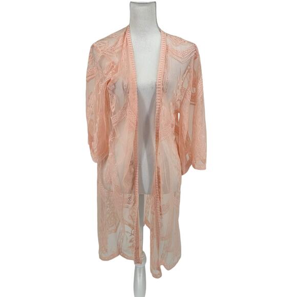 Miss Chievous Apricot Embroidered Lace Mesh Kimono L/XL - Picture 2 of 9